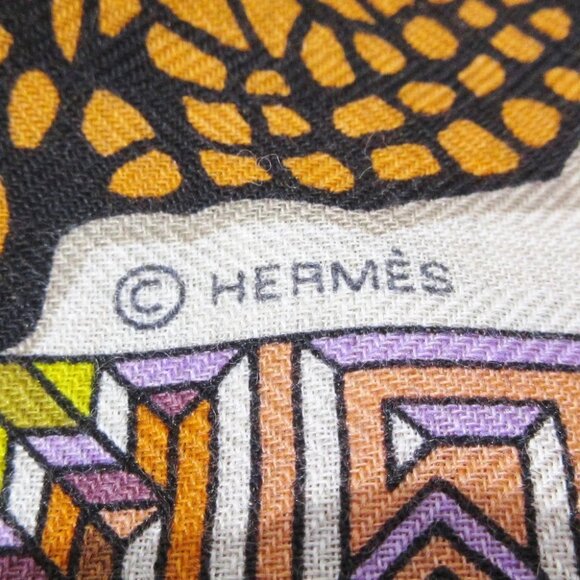 HERMES Carre Geant/Carres 140 H243919S 02 Natural Orange Multi Cashmere - - Picture 2 of 6